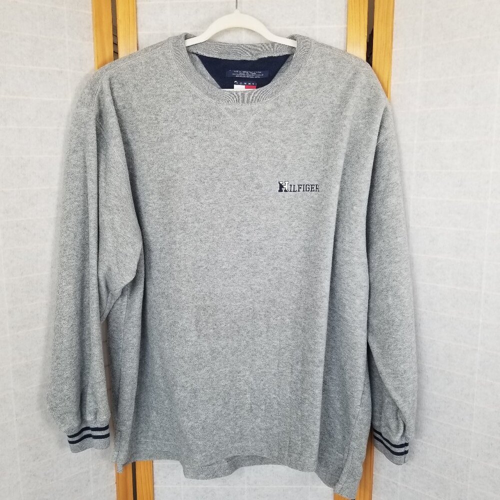 Tommy Hilfiger Pullover Fleece Gray Size XL Y2K Preppy Vintage